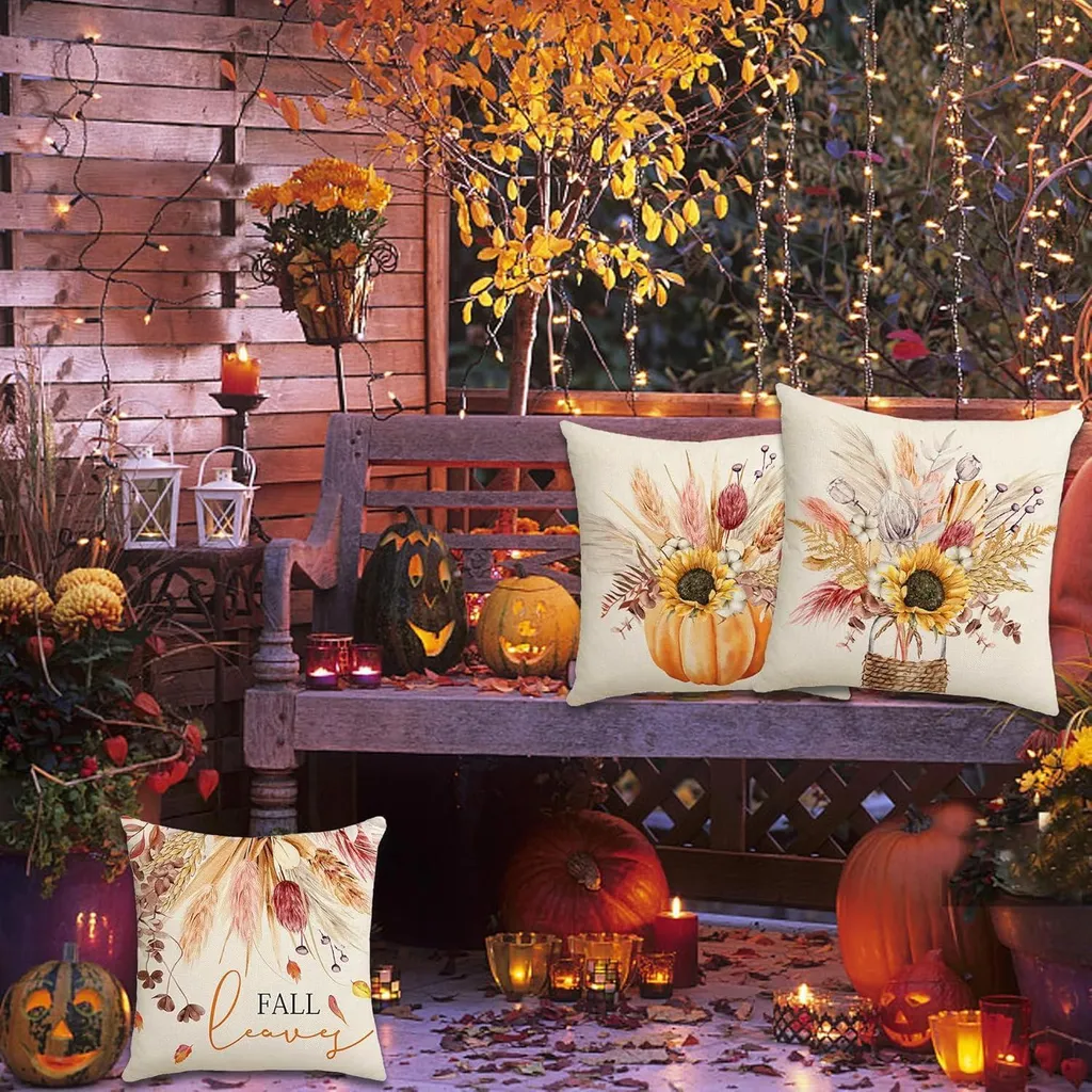 Copricuscini Zucca 45x45 Set da 4 - Arredo Autunnale Moderno Sofà - 6