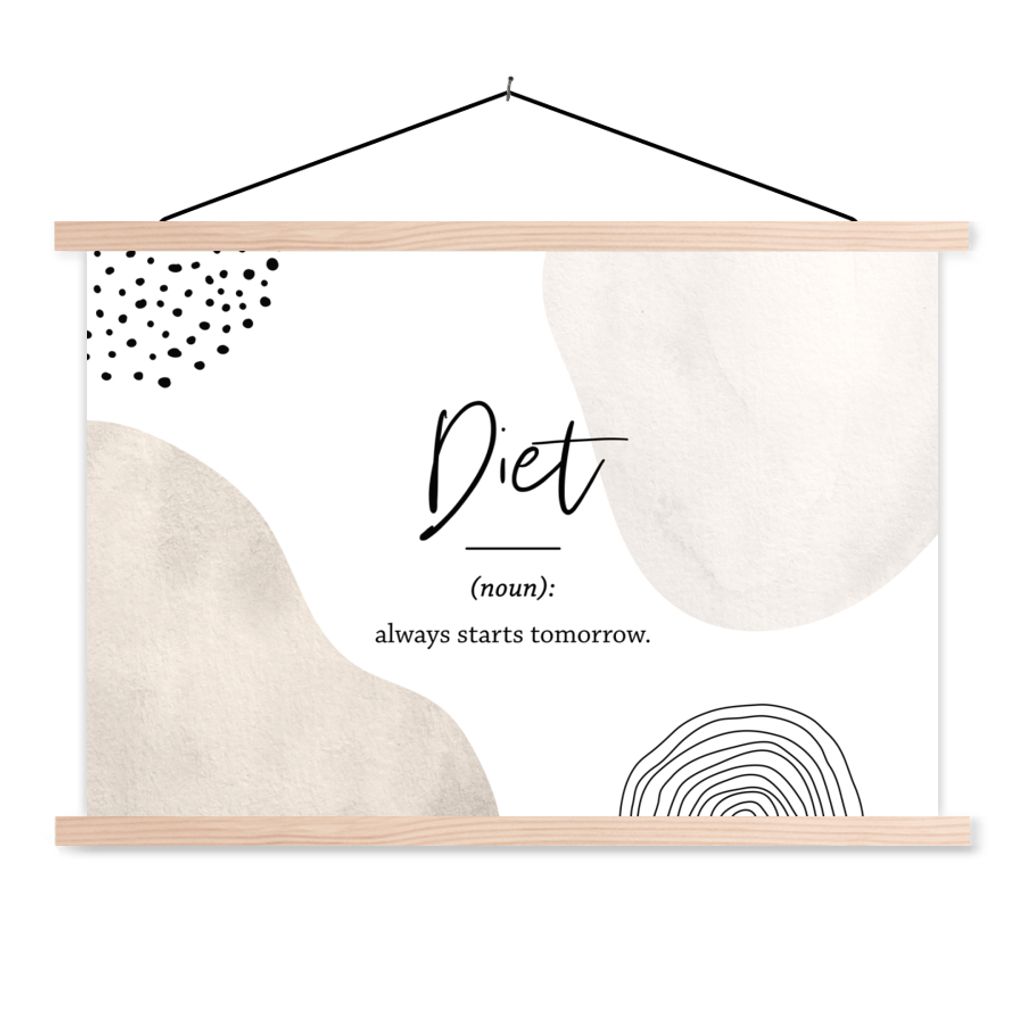 MuchoWow Textilposter Diät - Sprichwörter - Wörterbuch - Zitate - Definition der Diät 60x40 cm mit holzfarbenen Rahmen - Bilder