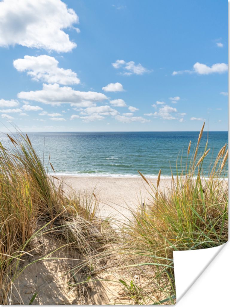 MuchoWow Poster Düne - Gras - Meer - Strand 60x80 cm - Schlafzimmer Dekoration
