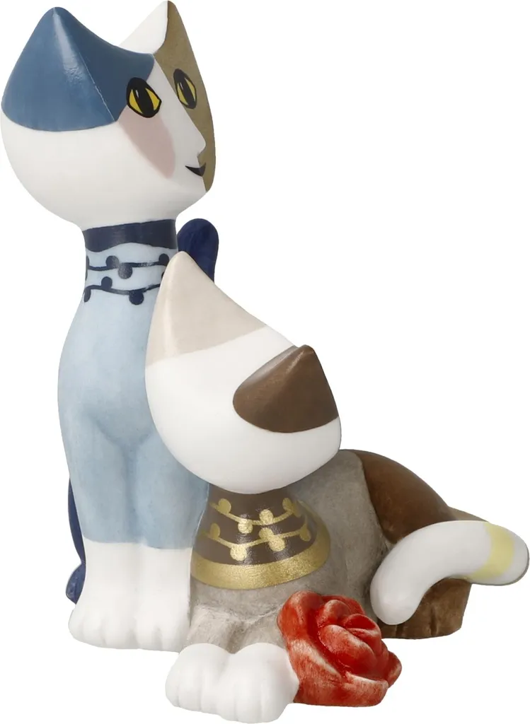 Statuette de chat de collection Floraison d'amour en céramique décorée