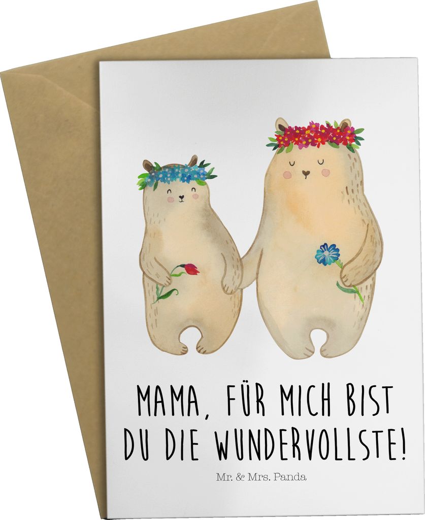 Mr. & Mrs. Panda valentinstagskarte Bären mit Blumenkranz - Weiß - Geschenk, Mama, hochzeitskarten, Kinder, osterkarten, Grußkarten, Muttertag, ...
