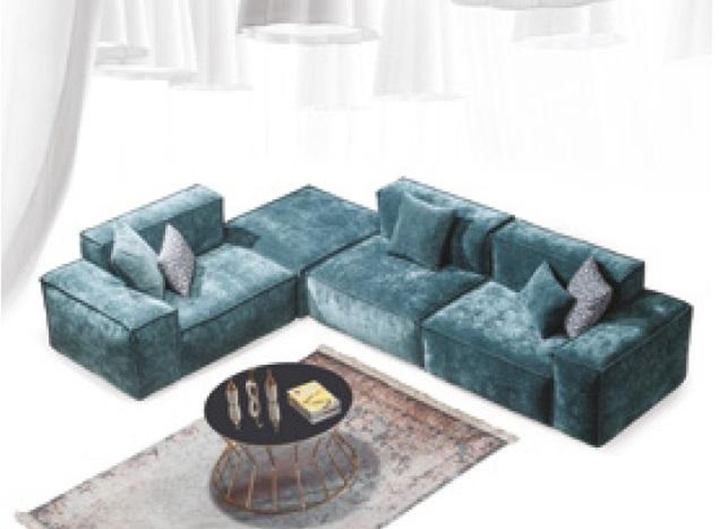 Ecksofa L - Form Blaue Wohnlandschaft Design Couchen Möbel Sofa Couch Stoff Neu
