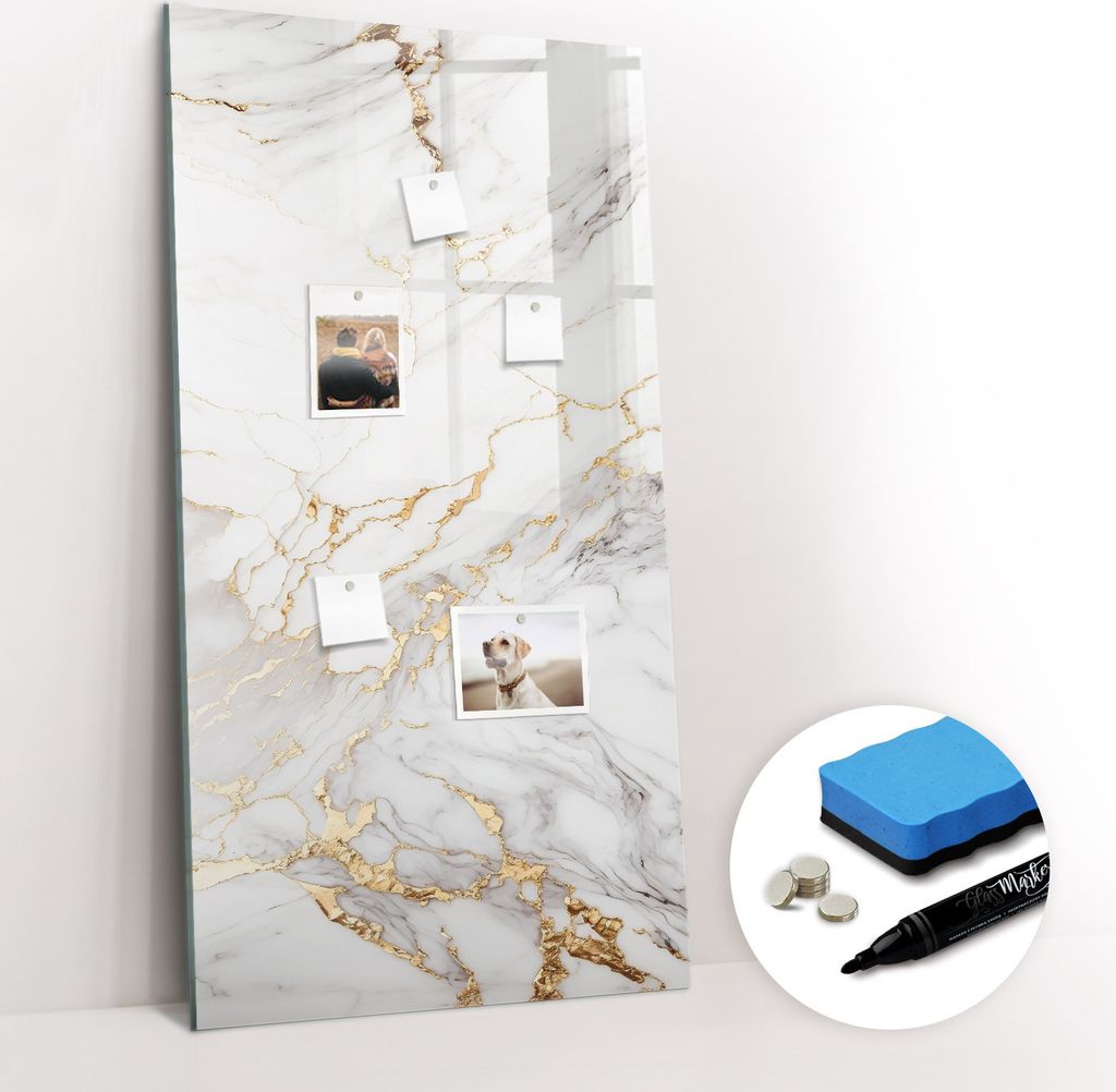 Magnetpinnwand Memoboard - Zubehörsatz - Schwarzer Marker + Schwamm + Magnete - 60 x 120 cm - Dekorativer Marmor