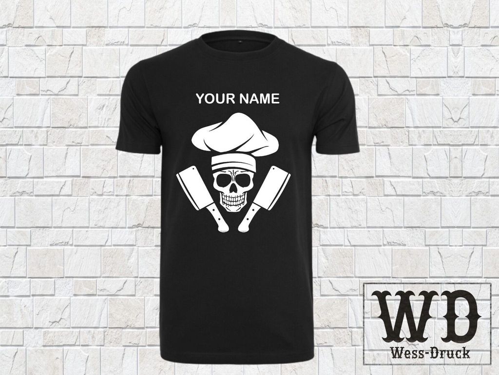 Wessdruck Chefkoch Shirt mit Wunsch Namen Schwarz Weiß 4XL