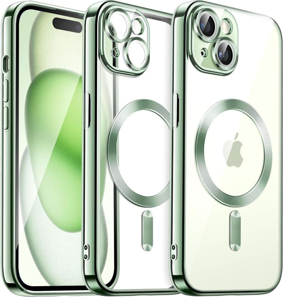Hülle für iPhone 15 Schutz MagSafe Grün Silikon Slim Case Produktbild 