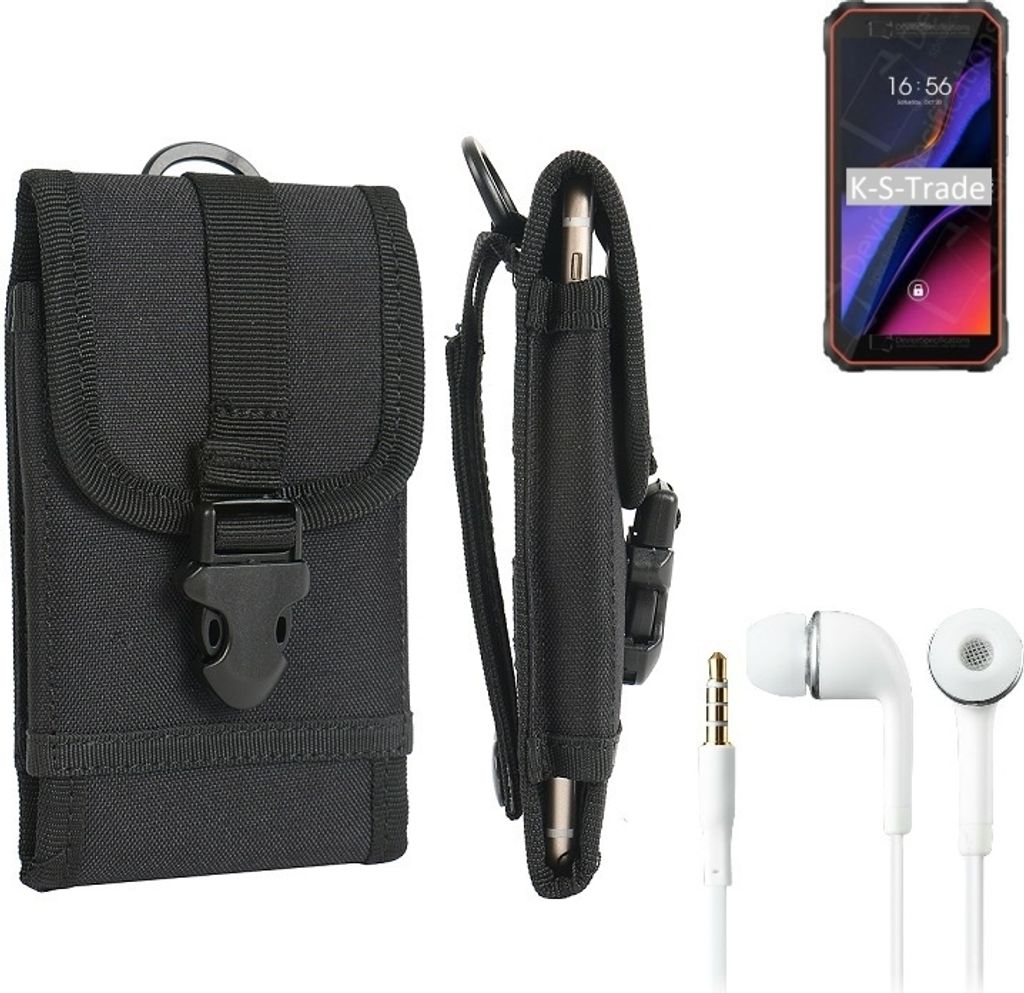 K-S-Trade Holster Schutz Hülle kompatibel mit Blackview Oscal S60 Gürteltasche Handy Hülle Tasche outdoor Seitentasche schwarz 1x + Kopfhörer