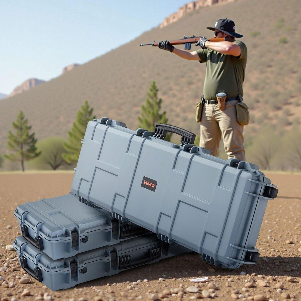 Hard Rifle Case, Lockable Rifle Case with Pre-cut Foams, 1066 mm Movable Gun Storage with Wheels, IP67 Waterproof & Dustproof Pistol Storage for Ri...