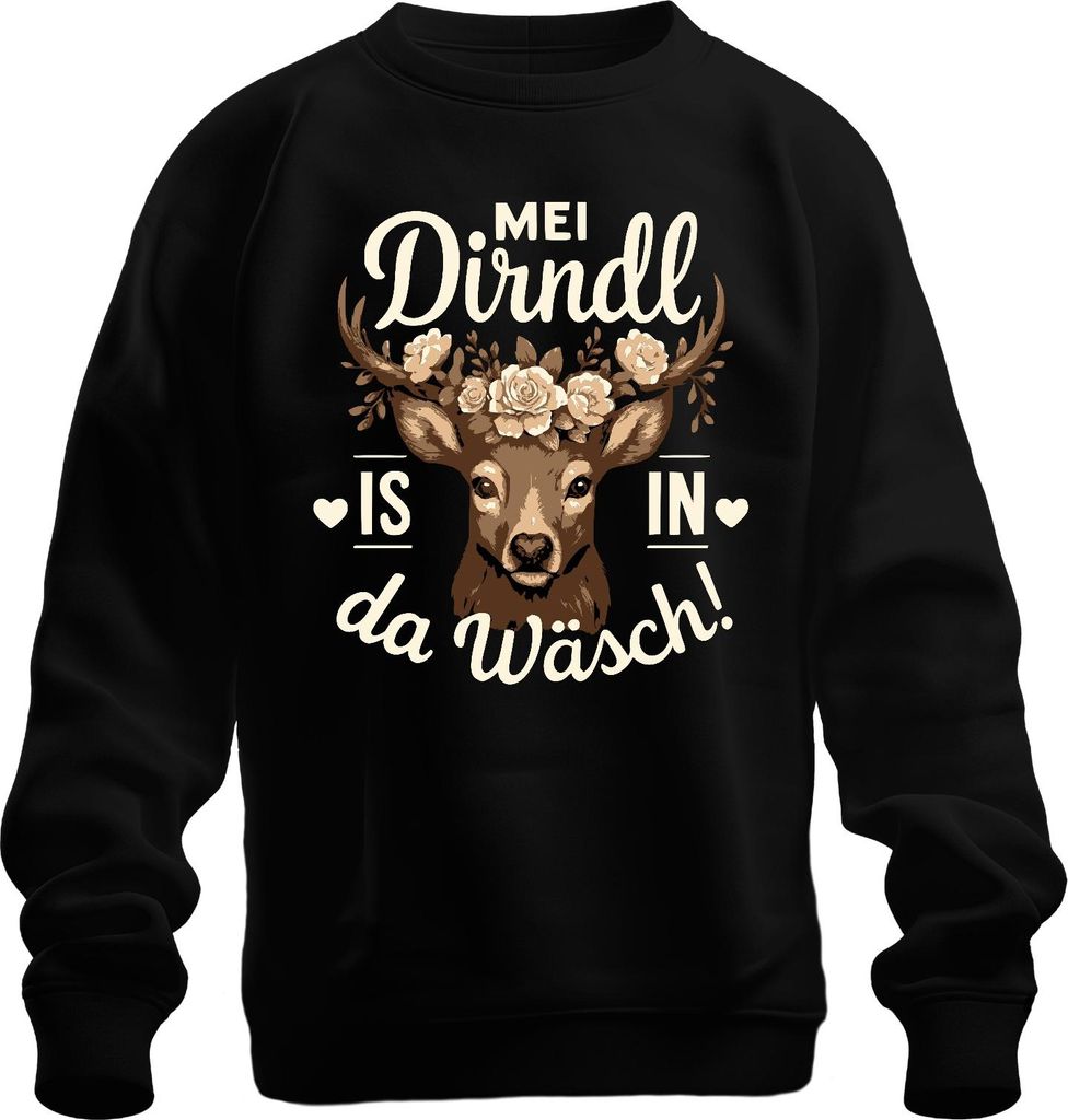 Mei Dirndl is in da Wäsch Wiesn Tracht Hirsch Bayeris Uni Sweatshirt Pullover, Schwarz, 3XL