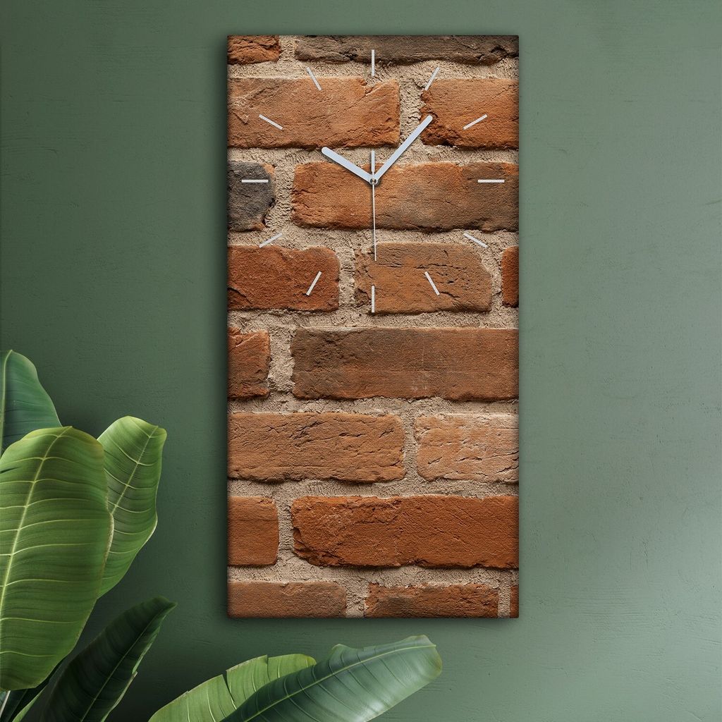 Wohnzimmer Leinwand Uhr Geräuschlos Küche 30x60 Ziegel, Motive, Wand, Textur, weiße Zeiger