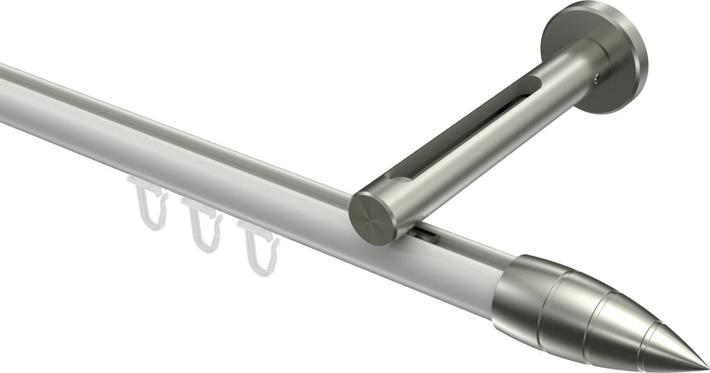 Interdeco Innenlaufstange / Gardinenstange mit Innenlauf Weiß / Edelstahl-Optik, Typ Siteno Samanto (Rillenpatrone), 20 mm Ø 1-läufig, 220 cm