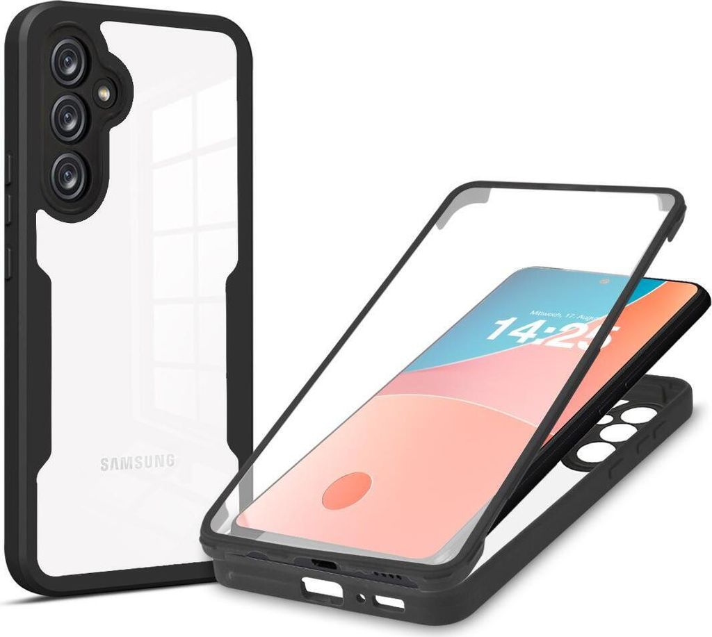 A transparent phone case is shown with a phone inside, and another phone case is shown separately.
