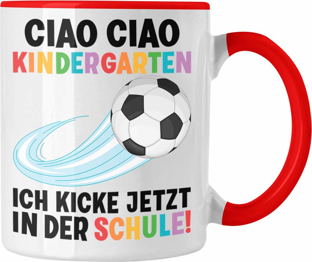 Trendation - Einschulung Junge Fußball Schulkind Geschenk für Schultüte Füllung Tasse Schulstart 1. Schultag Schuleinführung Schulanfang Gesch...