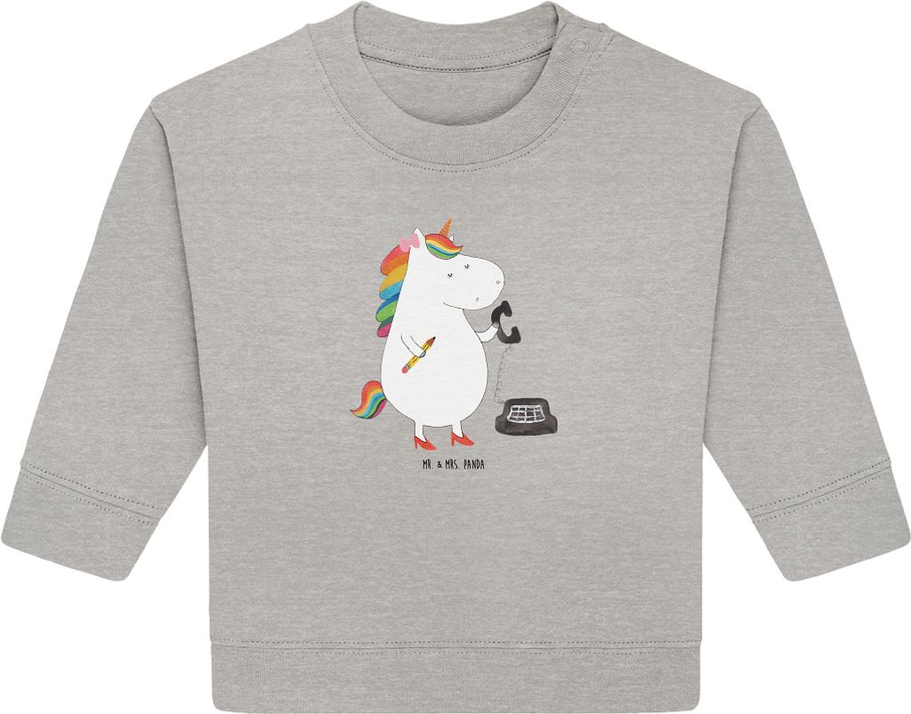 Mr. & Mrs. Panda Organic Baby Pullover Einhorn Sekretärin 6. - 12. Monat - Heather Grey - Geschenk, Unicorn, Bullover, Büro, Bürohilfe, Einhörner