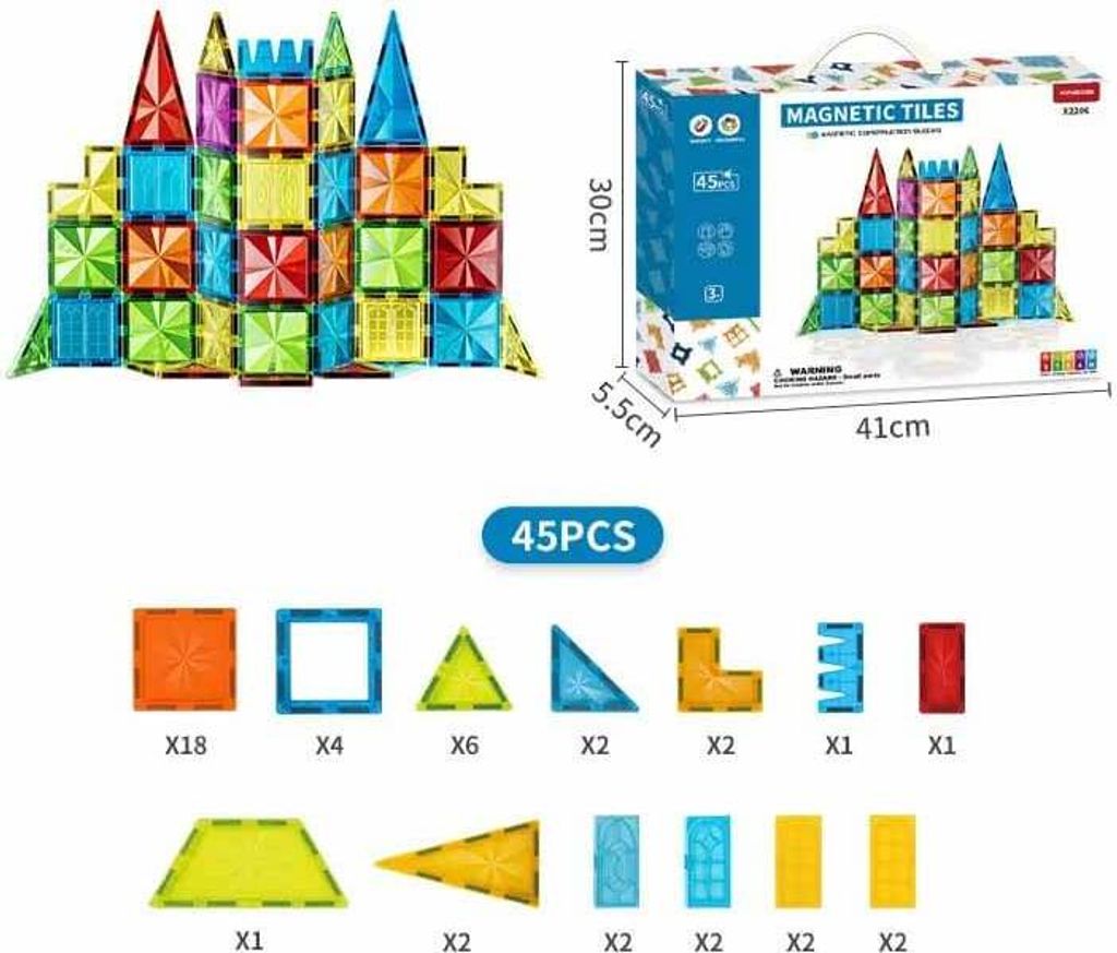 Magnetická stavebnica Diamond 45ks sada - Magnetic Tiles Obrázok produktu 13