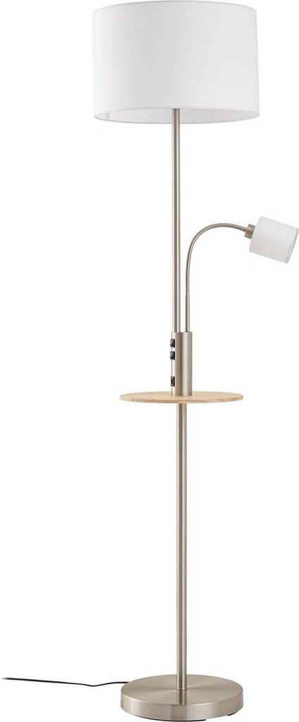 Lindby Stehlampe Aovan, nickelfarben, Ablage, USB-Anschluss