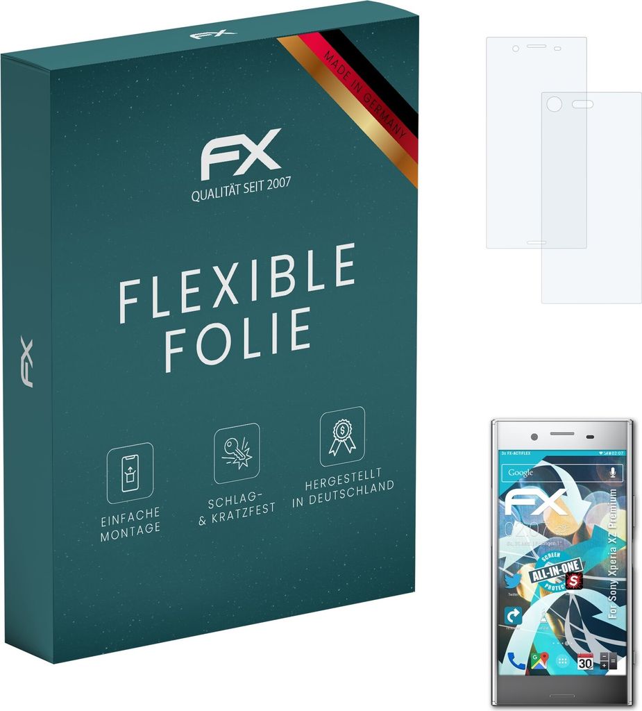 atFoliX FX-ActiFleX 3x Schutzfolie kompatibel mit Sony Xperia XZ Premium Folie