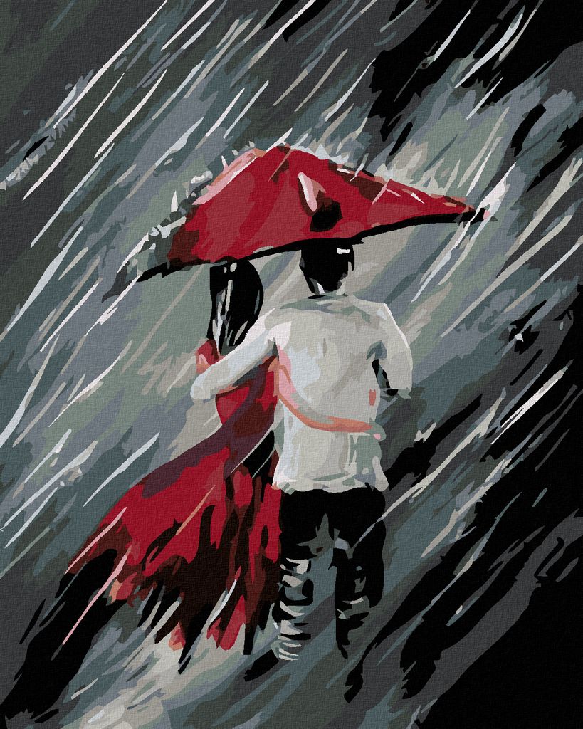 Zuty - Malen nach Zahlen - LIEBHABER UNTER DEM REGENSCHIRM UND STARKER REGEN, 40x50 cm, mit Keilrahmen (bereits gespannt)