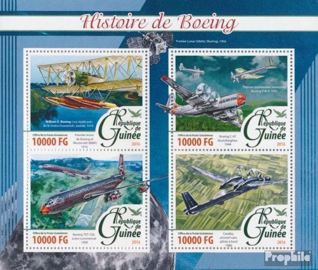 Briefmarken Guinea 2016 Mi 11706-11709 Kleinbogen (kompl. Ausgabe) postfrisch Boeing-Geschichte