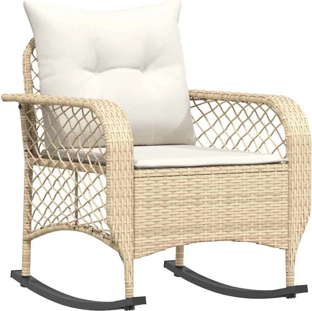 vidaXL Sedia a Dondolo da Giardino Beige: Relax in Poly Rattan e Cuscini