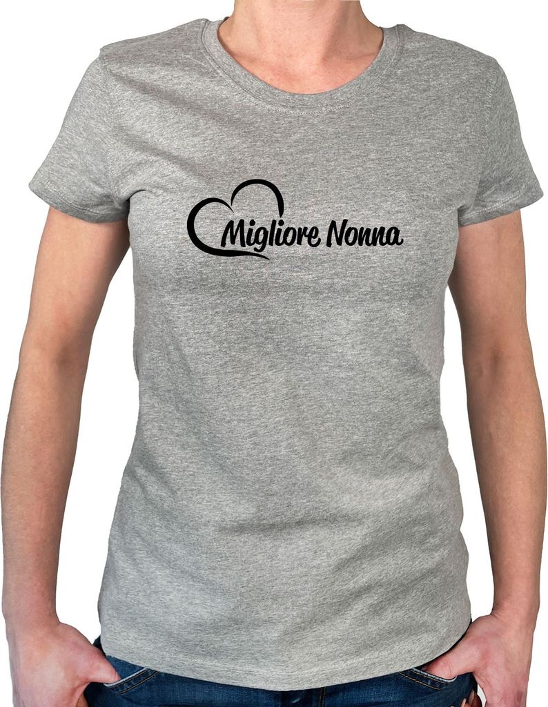 Huuraa Damen T-Shirt Migliore Nonna Cuore XXL Sport Grey Bio Baumwolle Fairtrade Damenshirt Geschenkidee