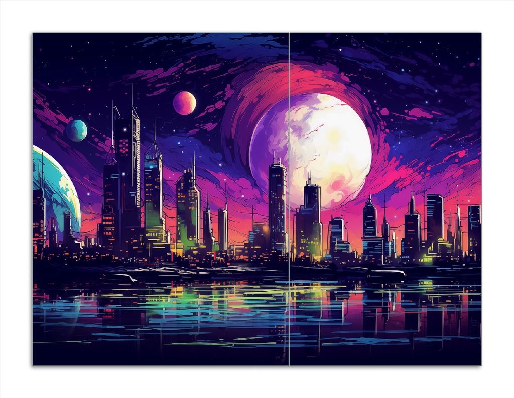 Wallario Herdabdeckplatte aus Glas, Größe 70 x 52 cm 2-teilig, Motiv Zukunft unter fremden Himmeln