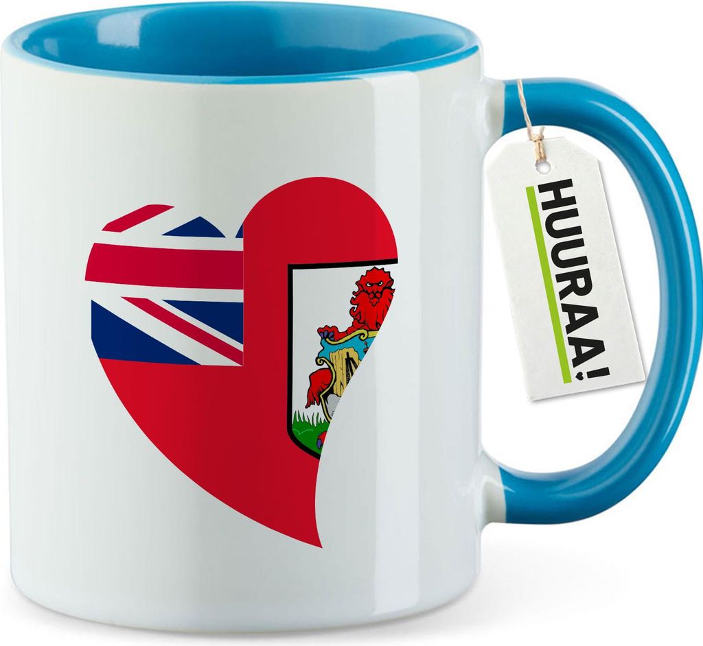 Huuraa Kaffeetasse Bermuda Flagge Herz 330ml Blau Keramik Kaffeebecher Geschenkidee