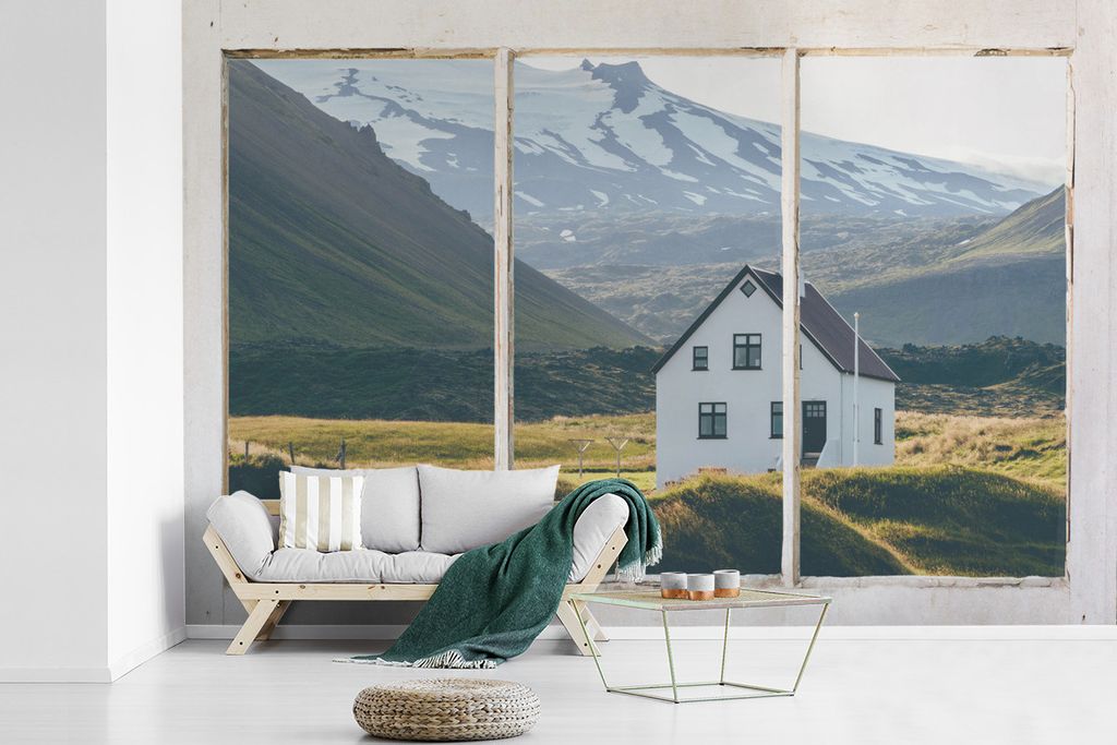 MuchoWow Fototapete für Wohnzimmer oder Schlafzimmer Wandtapete Vinyl Motivtapete Aussicht - Haus - Berg - 420x280 cm - Zimmer für Kinder
