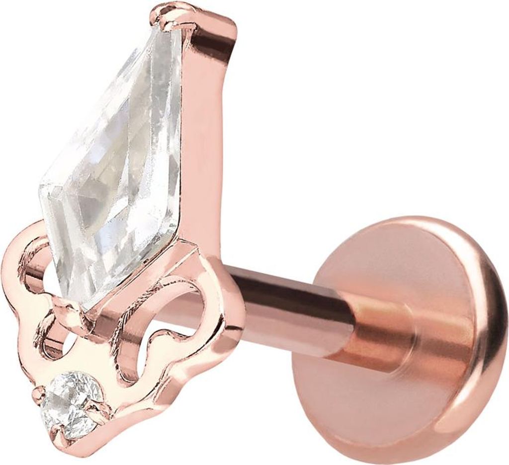 Ohrpiercing, Nasenpiercing Titan Labret mit Push Fit KRISTALLSCHILD RoséGold Stablänge: 10mm | Stabstärke: 1mm
