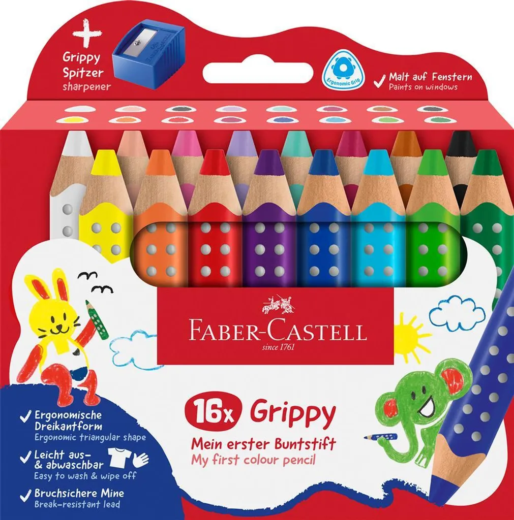 Faber-Castell 110645 FABER-CASTELL Matita colorata triangolare Grippy, confezione da 16 pezzi