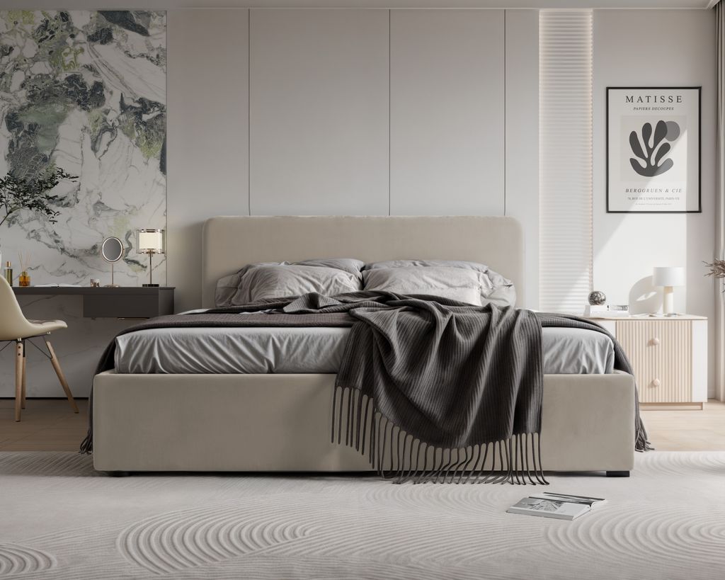 4ALLHOME Polsterbett Lili 160x200cm Bett mit Bettkasten, Lattenrost und Metallrahmen Solo 252 Beige