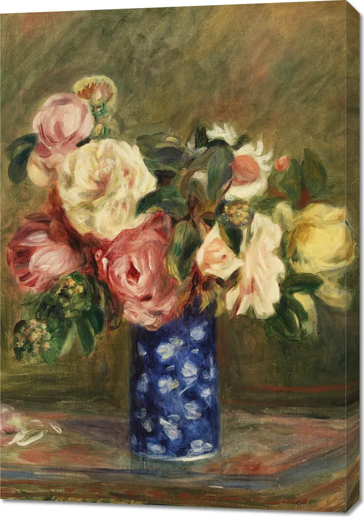Grand tableau impressionniste Bouquet de roses Renoir pour décoration