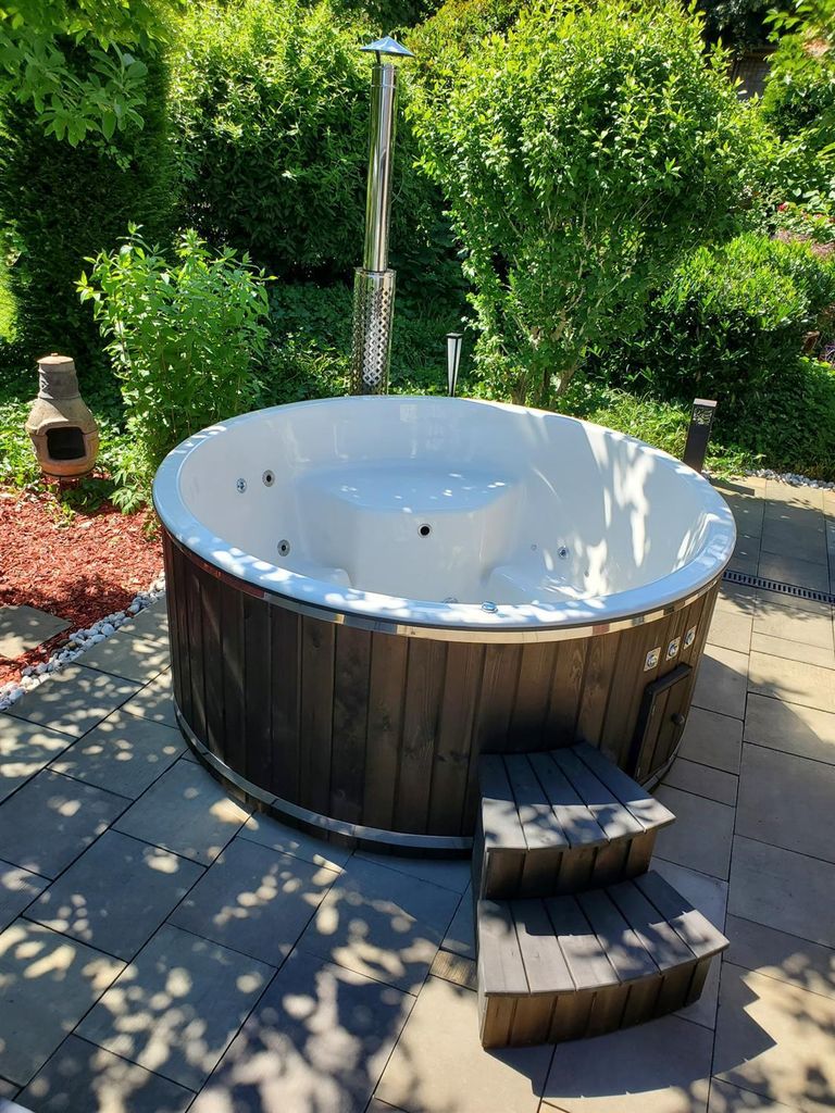 Badefass 200cm mit 30 KW Holzofen Hottube mit Abdeckung und Produktbild 7