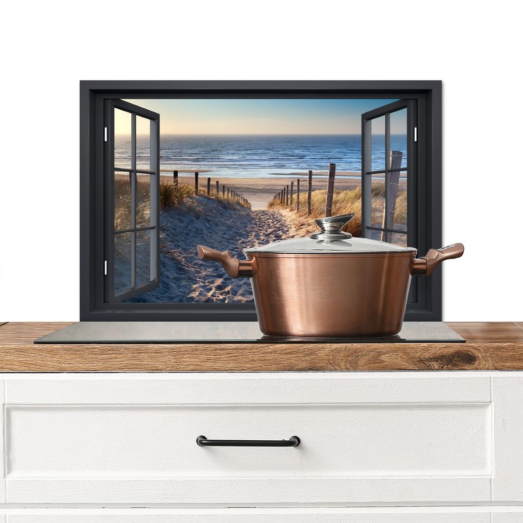KitchenYeah Spritzschutz Küche - Küchenrückwand - Wandschutz für Herd und Spüle - Aussicht - Dünen - Strand - Natur - Ländlich - Fenster 6...