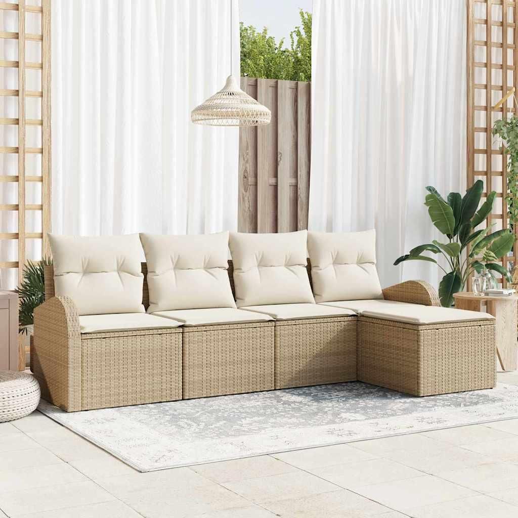 "Rabatt" Sofa Set mit Kissen - 5 pcs - Beige und Weiß Poly-Rattan - Lounge-Dining set CC13021