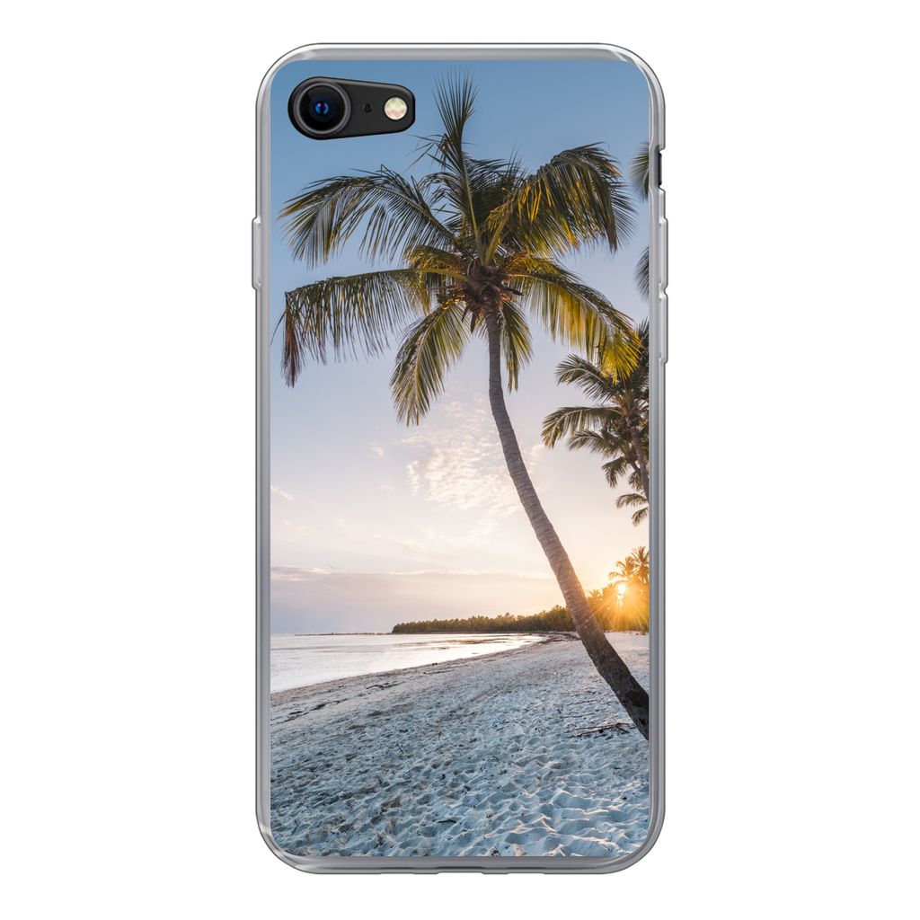 MuchoWow Handyhülle Schutzhülle Hülle für iPhone SE 2020 Strand - Sonnenuntergang - Palme Silikon Softcase Handy Hülle - Kartenbesitzer