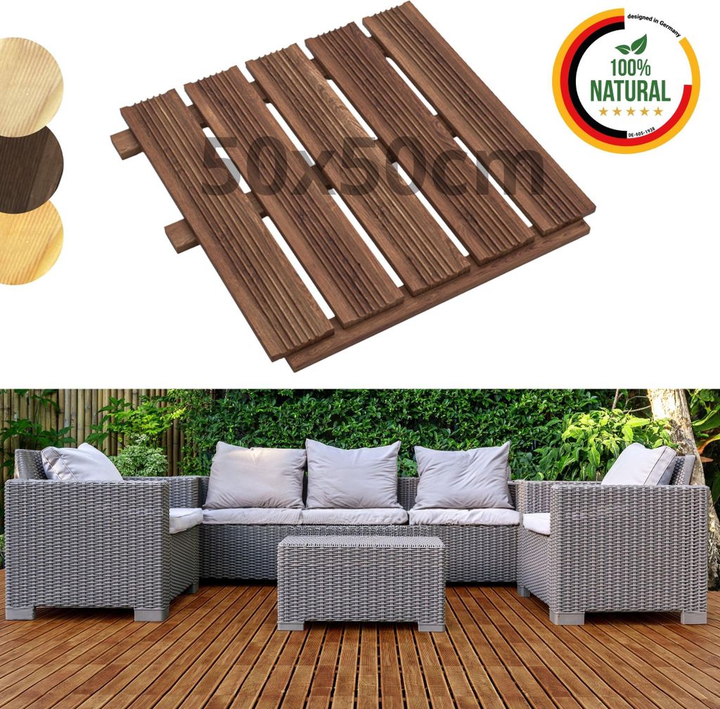 Floranica Holzfliese 1 Stk. 50 x 50 cm Braun Terrassenfliese Lärchenholz Balkonfliesen Trittplatten