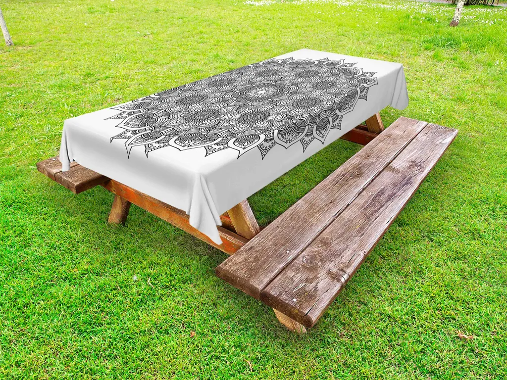 Tovaglia Meditazione Mandala ABAKUHAUS 145x210 Bianco Nero per Esterni - 1