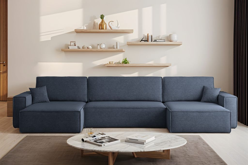 Kaiser Möbel Ecksofa mit schlaffunktion und bettkasten, Eckcouch BEST U XL stoff Verita Marineblau