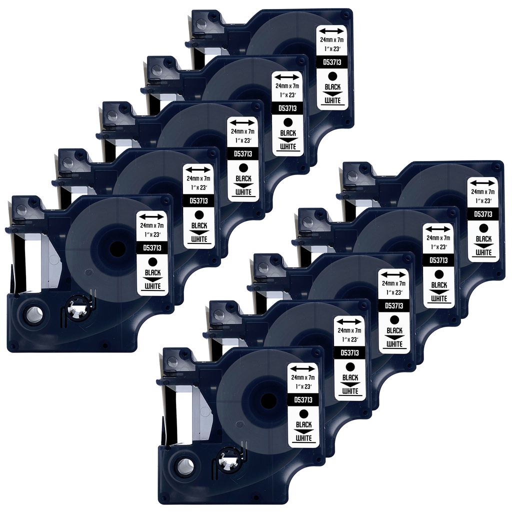 DULA Etikettenband - Kompatibel mit Dymo D1 53713 - 10 Stück - Schwarz auf weiß - 24mm x 7m