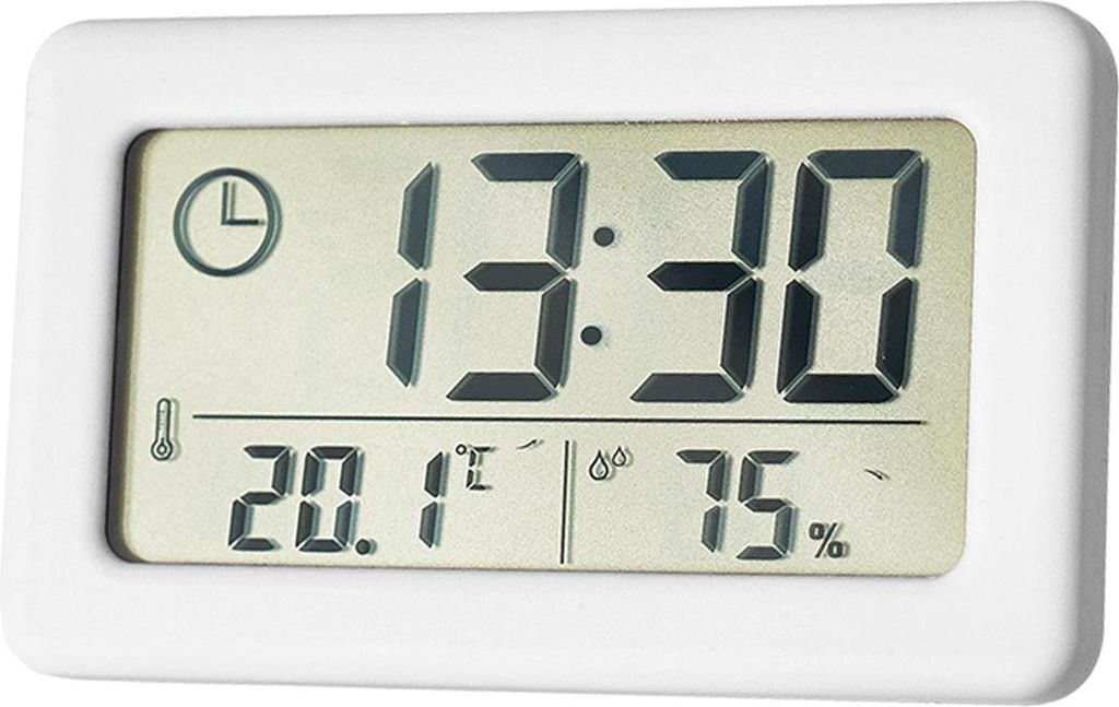 Digitaler Wecker mit Thermometer und Hygrometer, LED-Anzeige für elektronische Luftfeuchtigkeit im Innenbereich,White