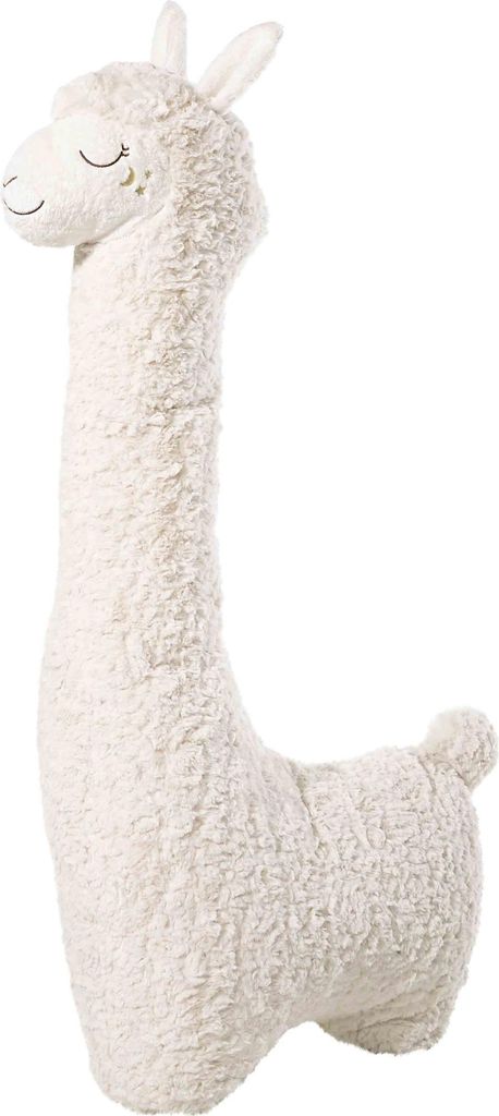 A plush toy llama on a white background.