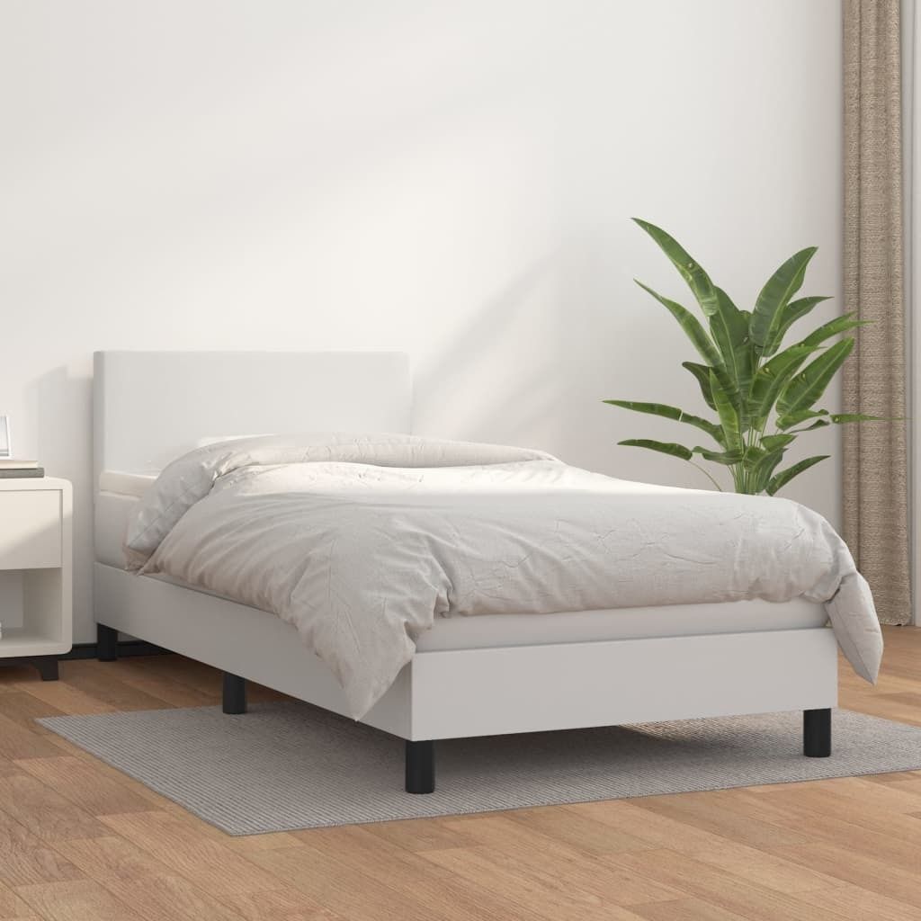 The Living Store Boxspringbett mit Matratze Weiß 100x200 cm Kunstleder
