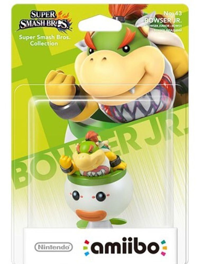 A product shot of a Bowser Jr. amiibo figure in its retail packaging.