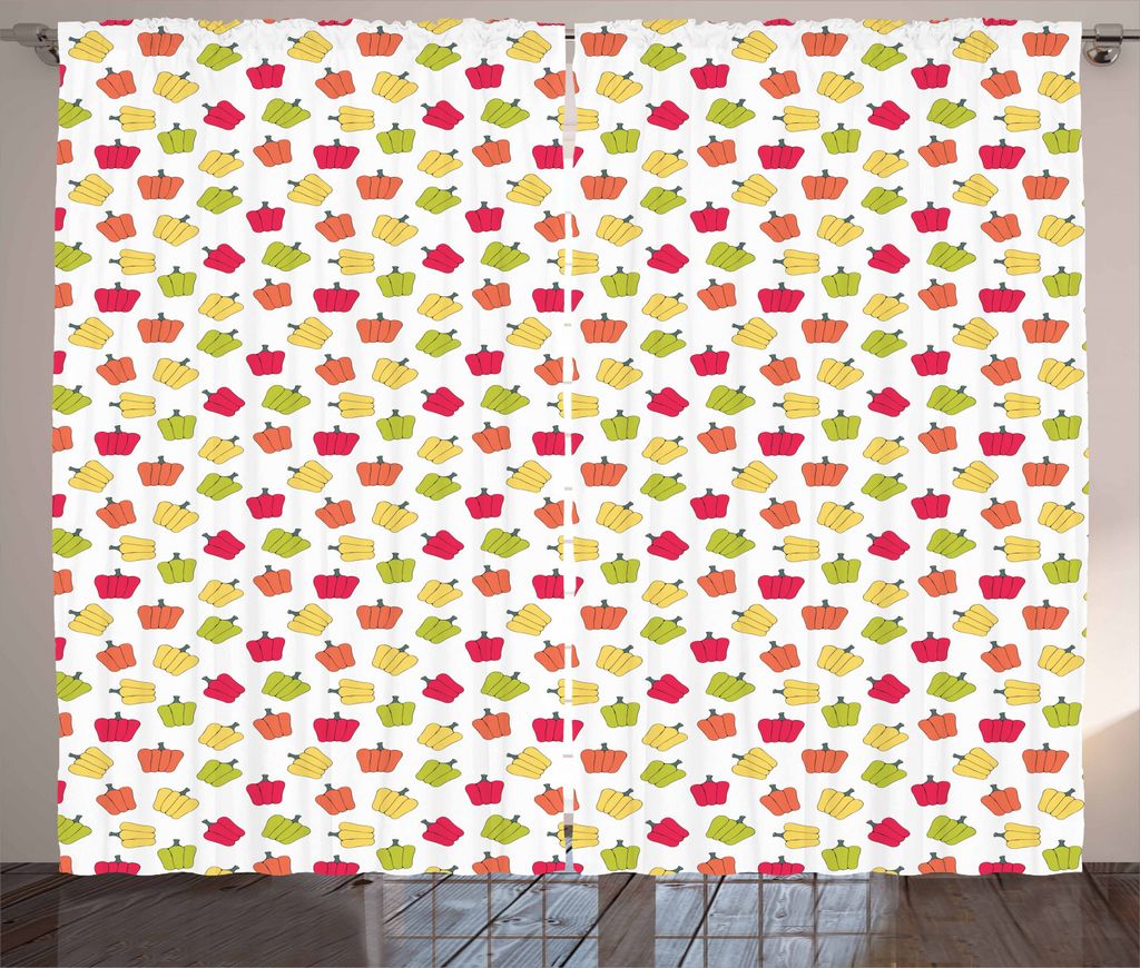 ABAKUHAUS Pfeffer Rustikaler Gardine, Cartoon Kinderzimmer Küche, Schlafzimmer Kräuselband Vorhang mit Schlaufen und Haken, 280 x 245 cm, Mehrfarbig