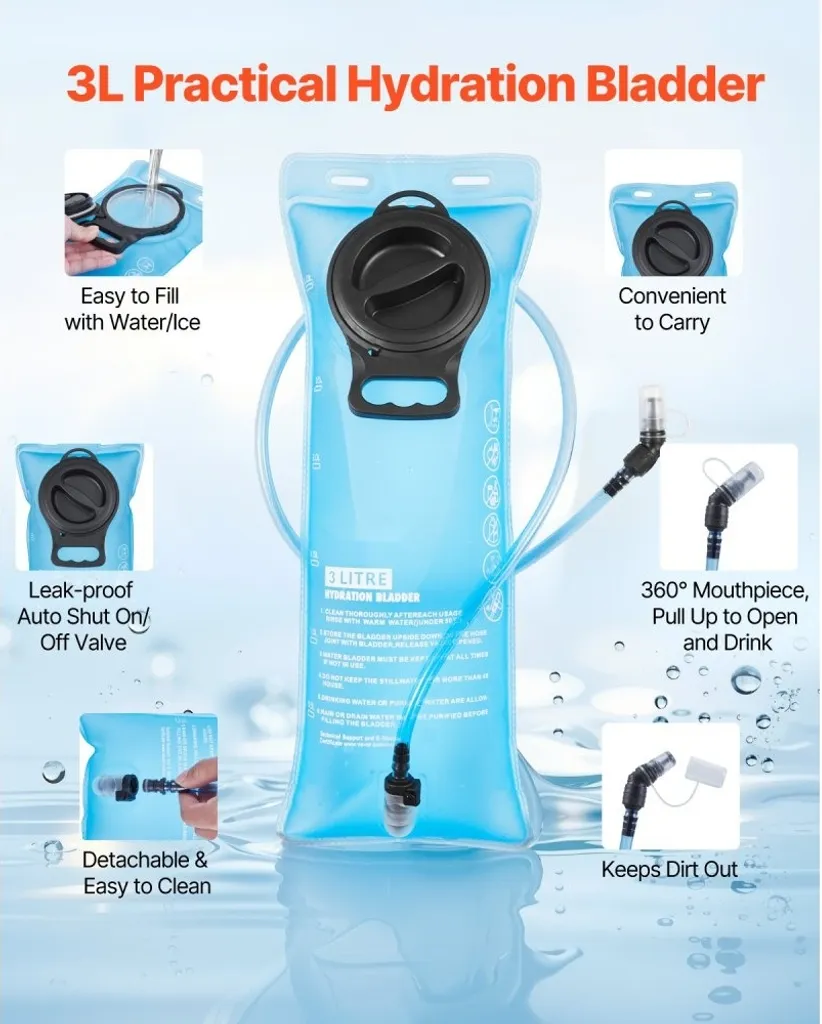Sac d'hydratation 3L en TPU résistant, sac à dos étanche noir outdoor