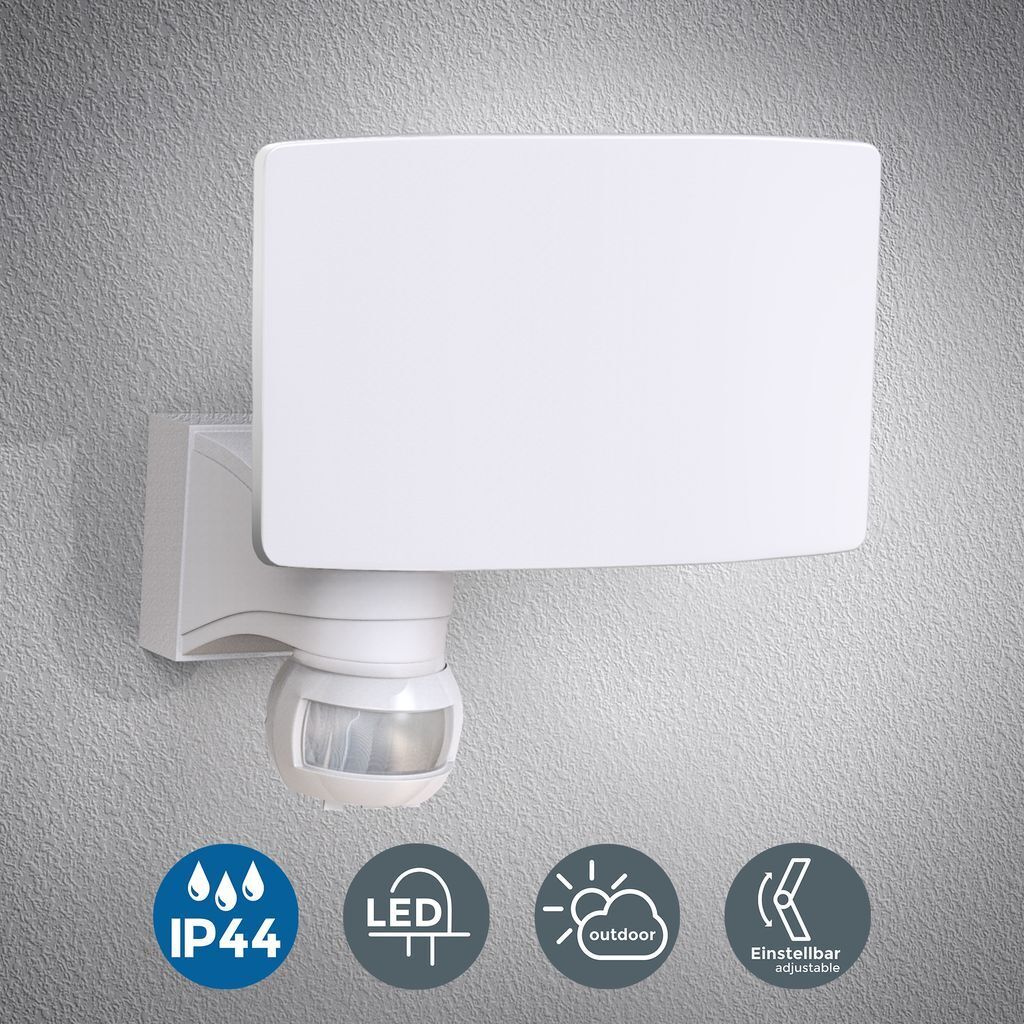 Weiße LED Außenwandleuchte mit Bewegungsmelder, IP44, 2300lm, 4000K, neig- und schwenkbar, 217x176x180mm