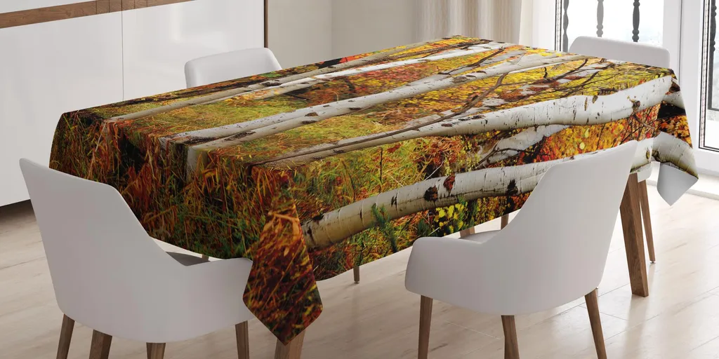 ABAKUHAUS Tovaglia Fallen, foglie di betulla con foglie autunnali, crescita selvaggia, paesaggio ecologico, 140 x 170 cm, multicolore