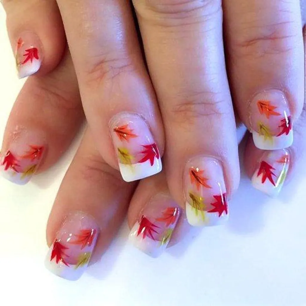 Faux Ongles Motif Feuilles pour Mariage ou Quotidien - Pose Rapide Carrée