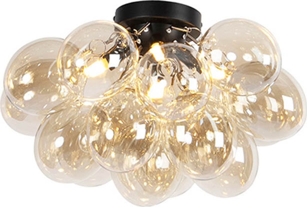 Qazqa Smart led Art Deco Deckenleuchte, Deckenlampe - Uvas - mit bernsteinfarbenem Glas, Vintage, 2700K, warmweiß, dimmbar, 4-flammig, 40cm, Ideal...