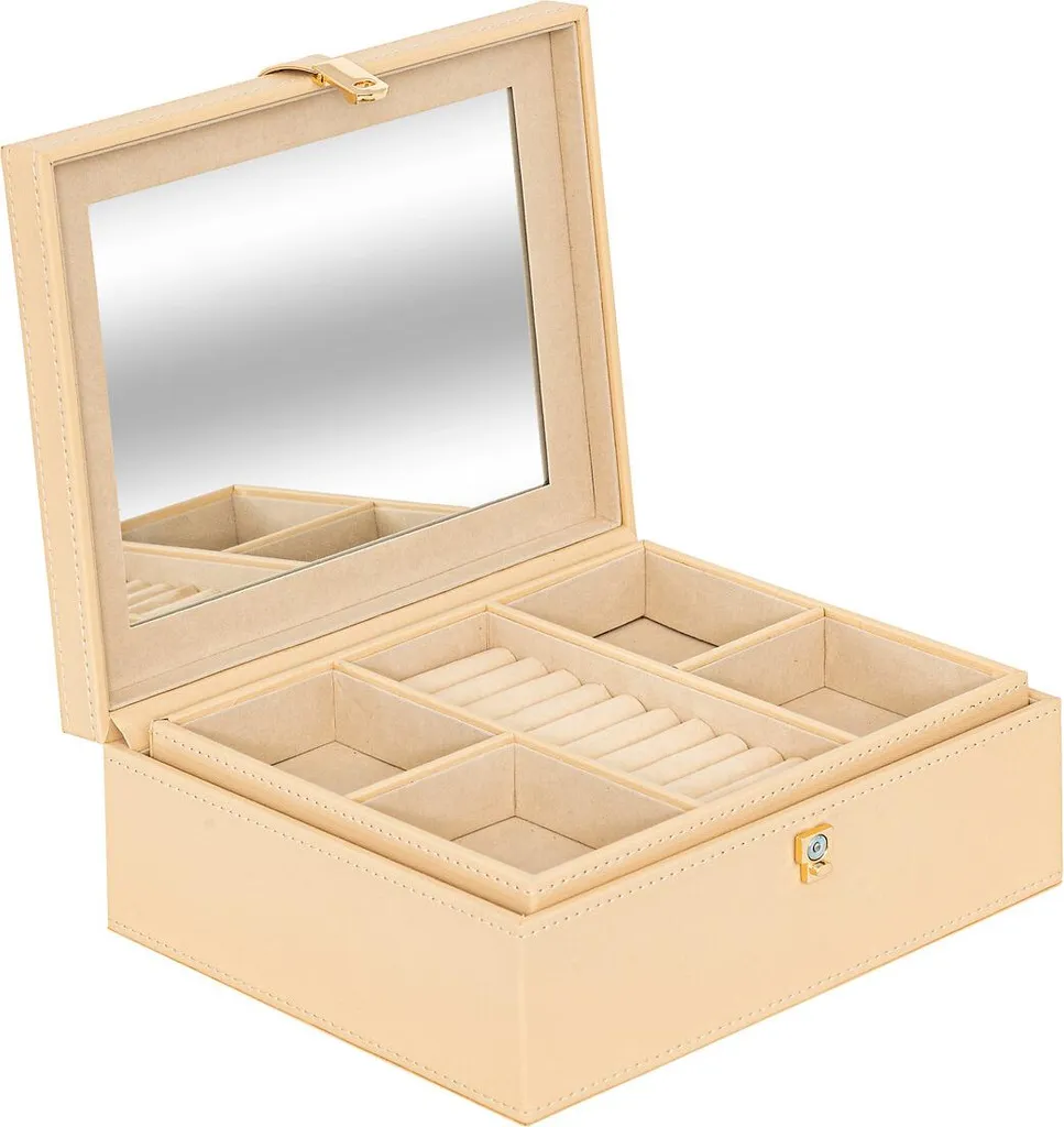 Coffret à bijoux Hanifa Beige Atmosphera avec Miroir et Compartiments